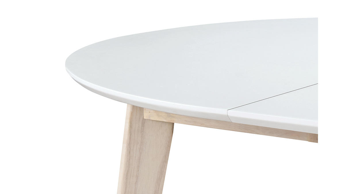 Mesa de comedor diseo redonda extensible blanca y madera L120-150 LEENA