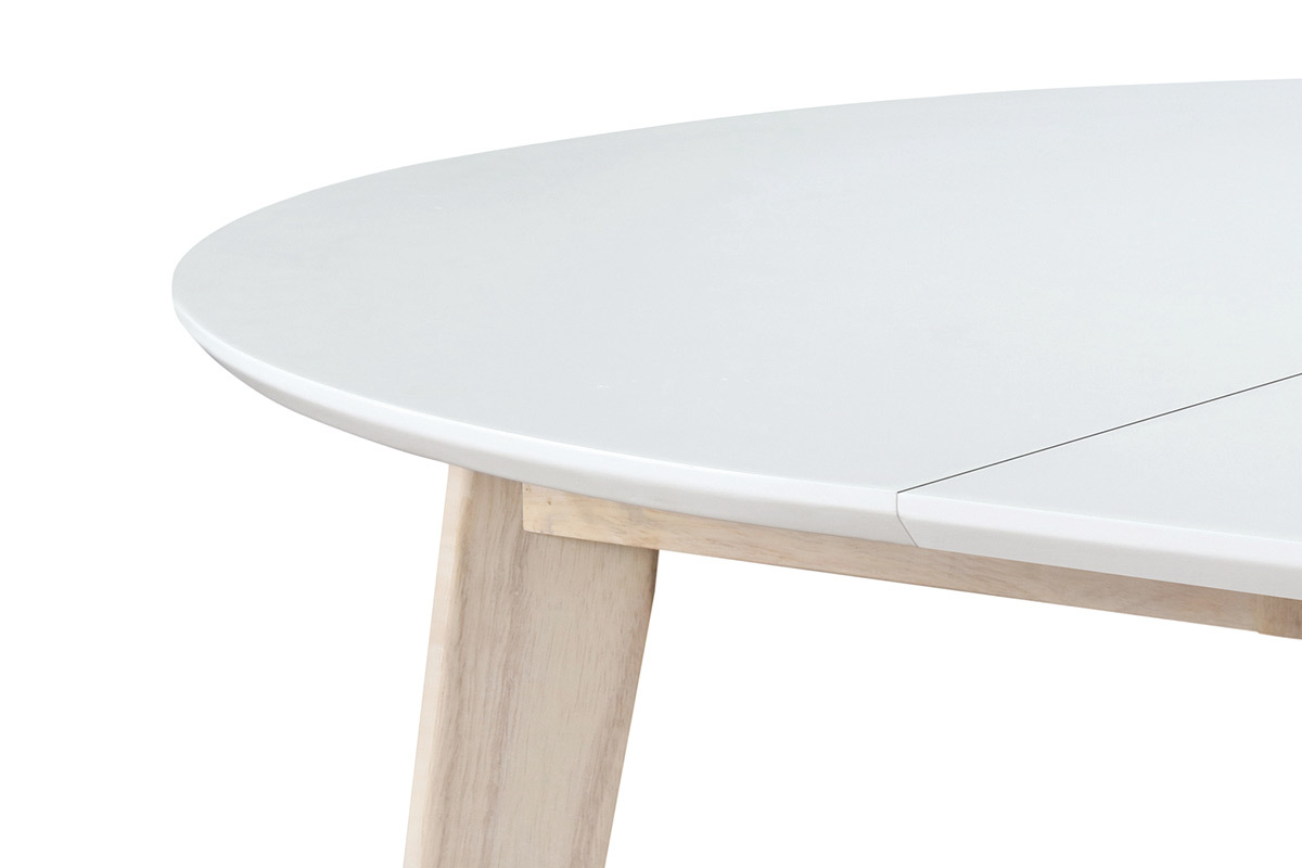 Mesa de comedor diseo redonda extensible blanca y madera L120-150 LEENA