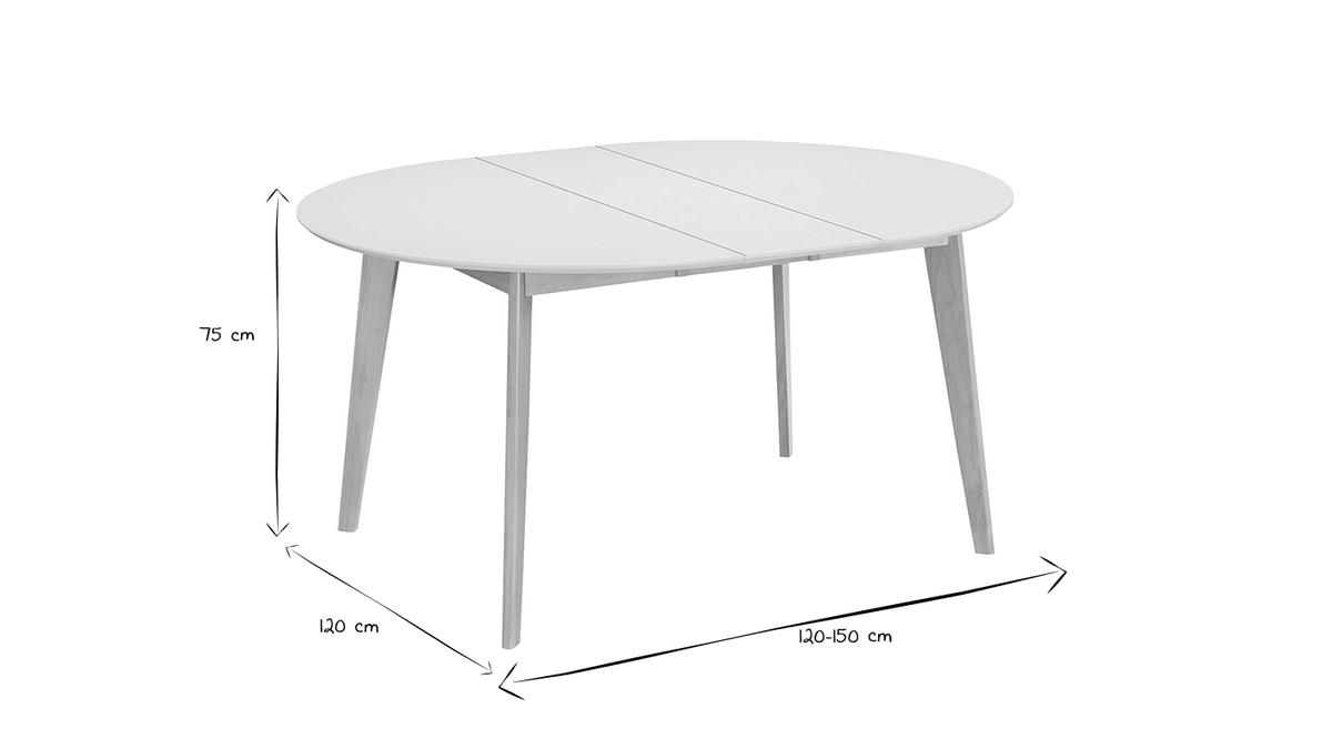 Mesa de comedor diseo redonda extensible blanca y madera L120-150 LEENA