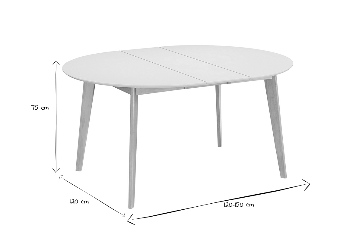 Mesa de comedor diseo redonda extensible blanca y madera L120-150 LEENA