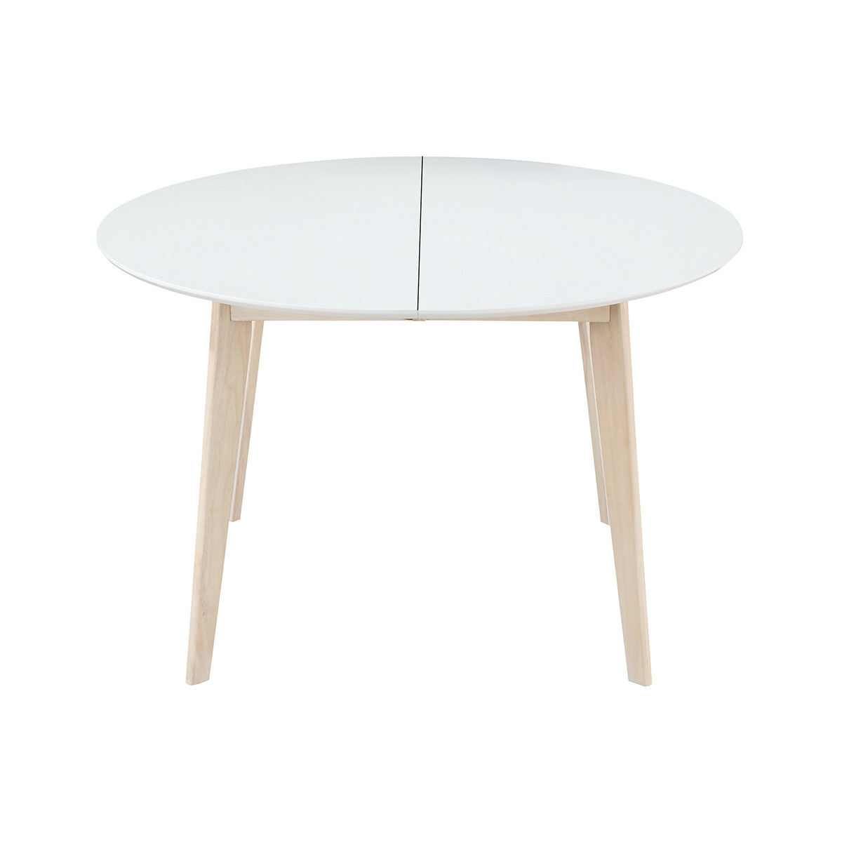 Mesa de comedor diseño redonda extensible blanca y madera L120-150 LEENA