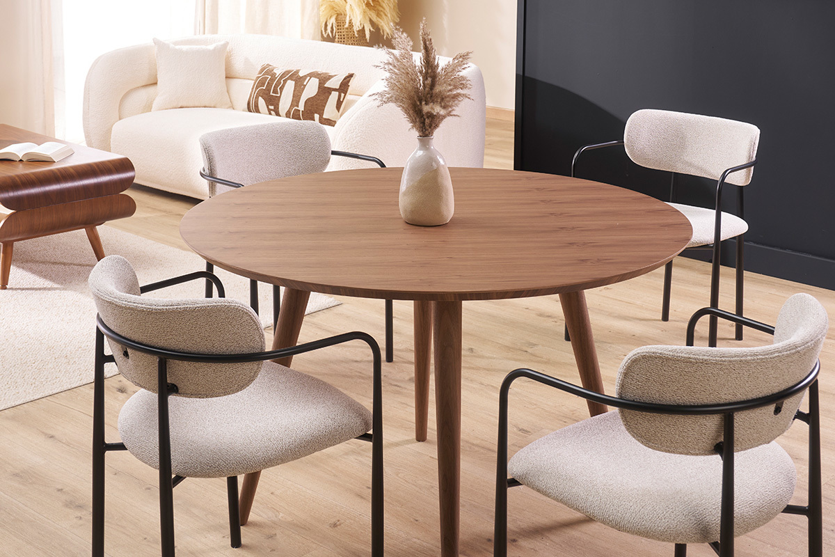 Mesa de comedor diseo redondo nogal D120 LIVIA