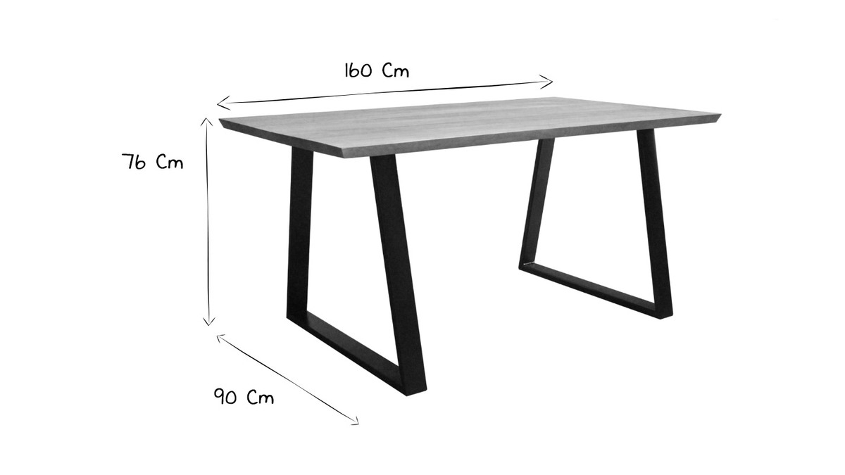 Mesa de comedor en mango y metal negro L160 cm VIJAY