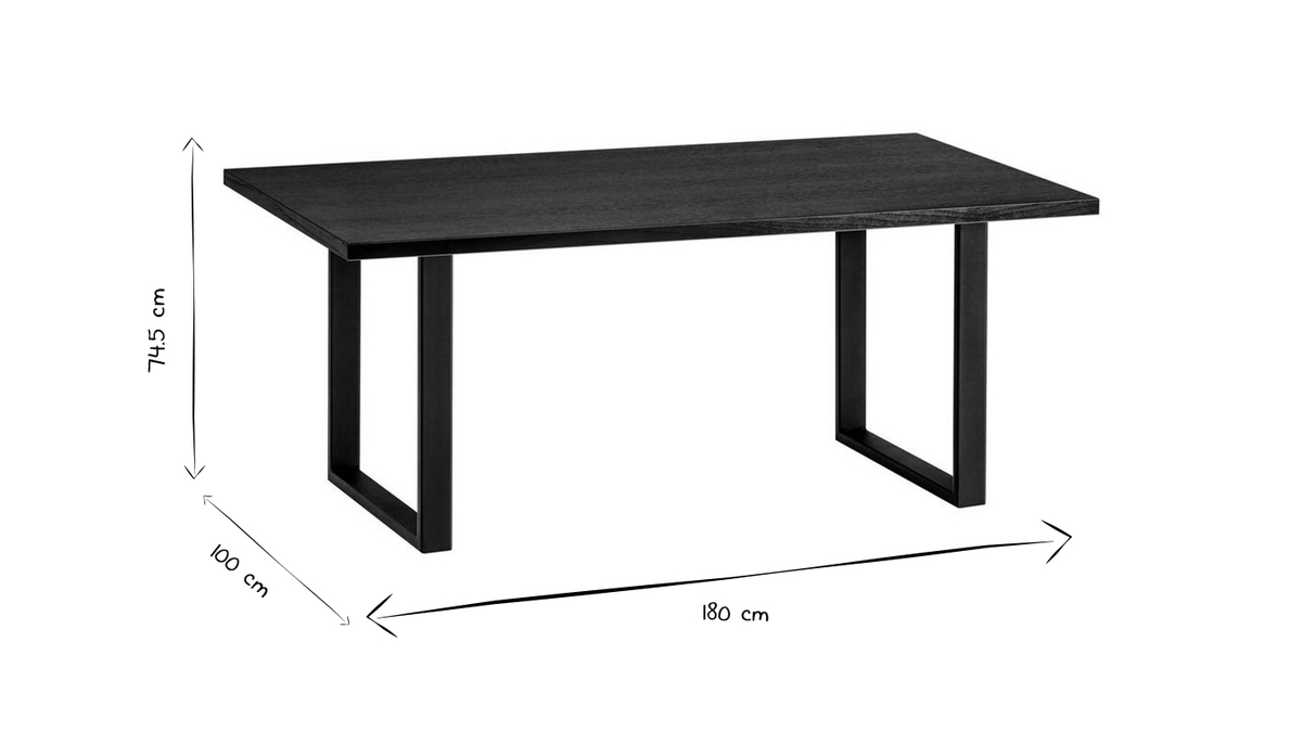 Mesa de comedor estilo industrial con contrachapado de roble negro y patas de metal negro 180cm VALDA
