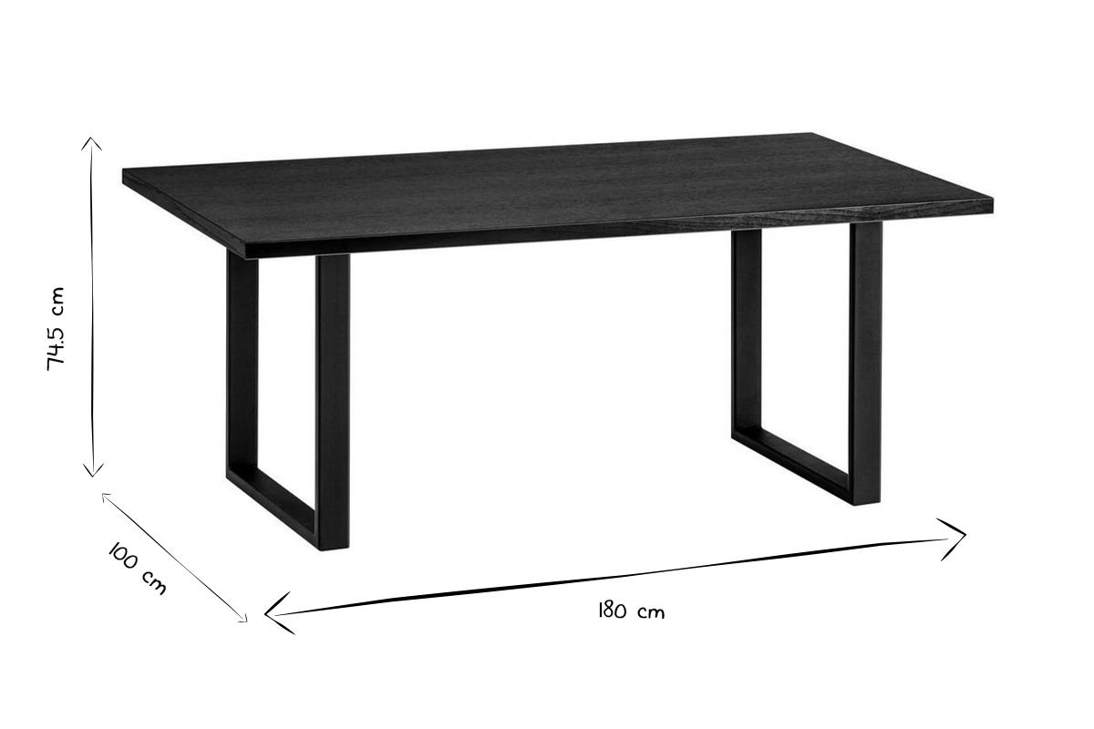 Mesa de comedor estilo industrial con contrachapado de roble negro y patas de metal negro 180cm VALDA