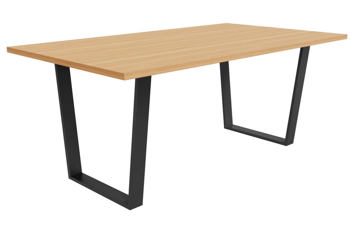 Mesa de comedor estilo industrial con contrachapado de roble y patas de metal negro 180cm VALDA