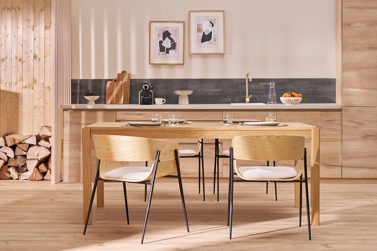 Mesa de comedor extensible acabado roble L125-238 cm AGALI