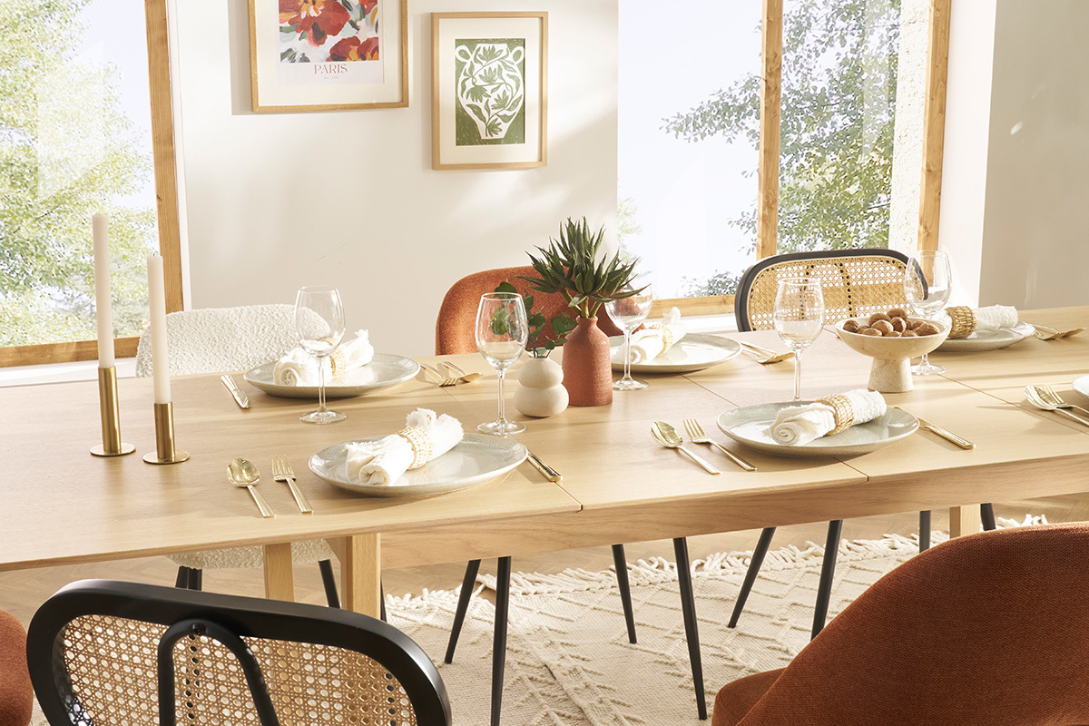 Mesa de comedor extensible chapado roble L160-240 cm LAHO