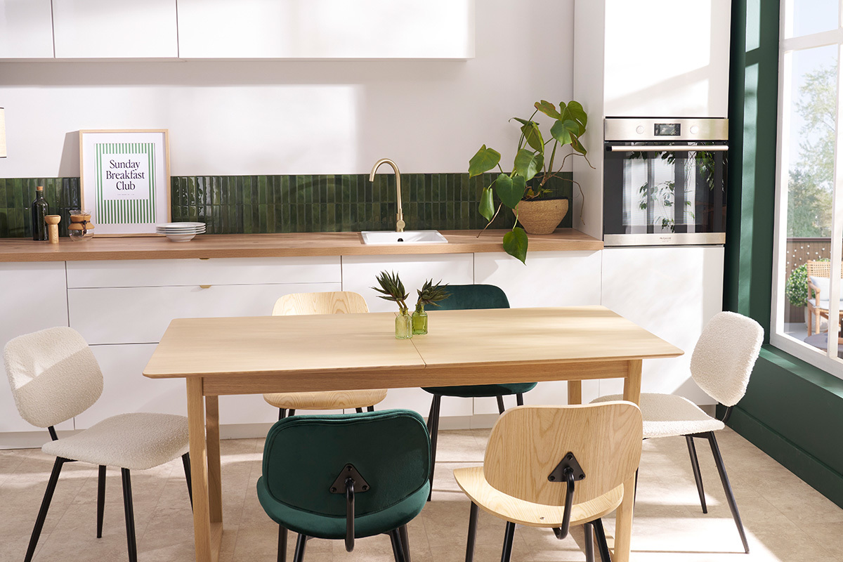 Mesa de comedor extensible chapado roble L160-240 cm LAHO