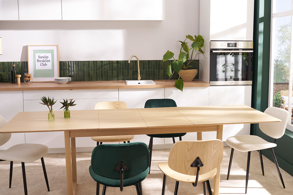 Mesa de comedor extensible chapado roble L160-240 cm LAHO