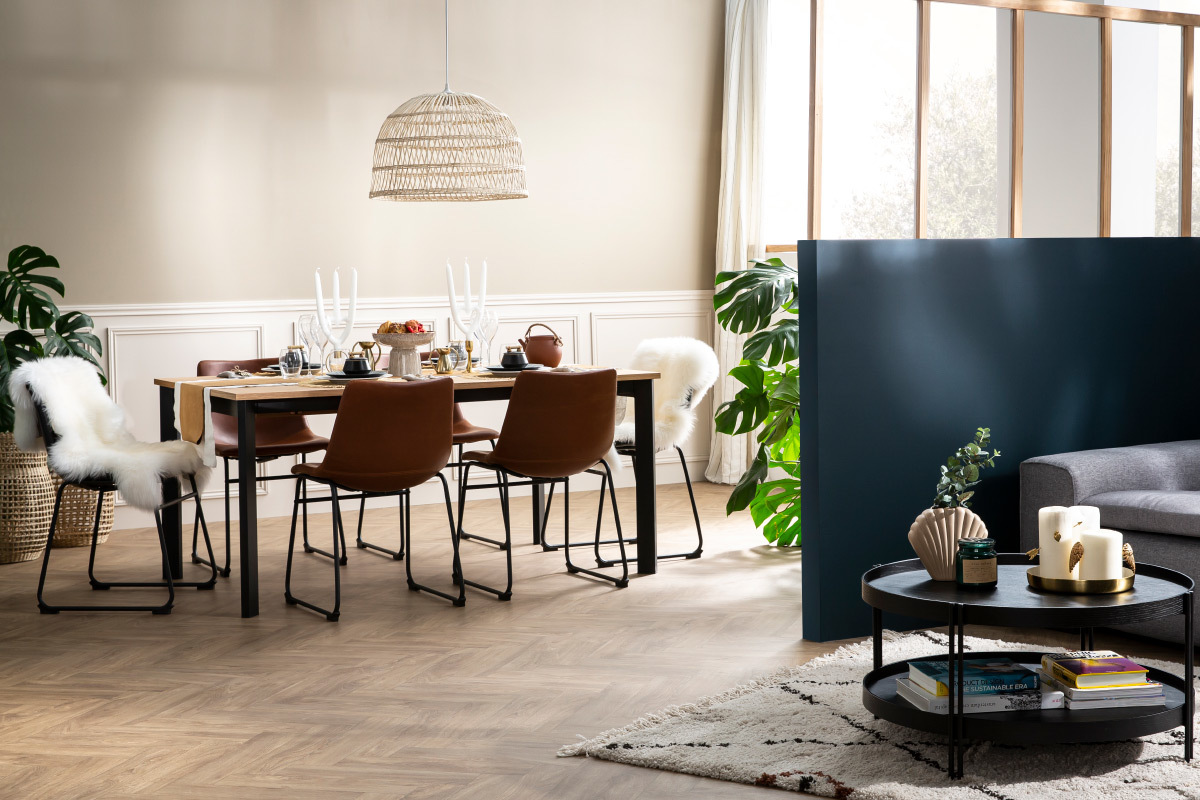 Mesa de comedor extensible chapado roble y metal L162-232 cm MEEVLA