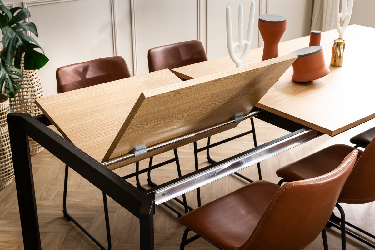 Mesa de comedor extensible chapado roble y metal L162-232 cm MEEVLA