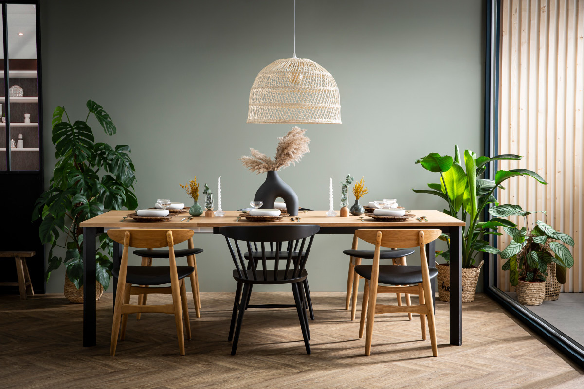 Mesa de comedor extensible chapado roble y metal L162-232 cm MEEVLA
