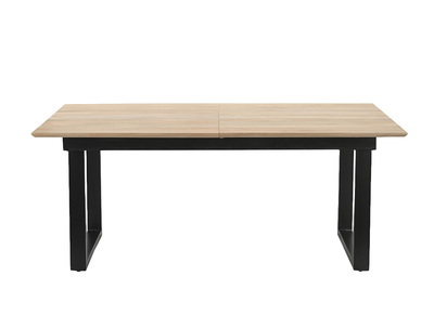 Mesa de comedor extensible de madera clara de mango maciza y metal negro L180-220 cm BRAVA