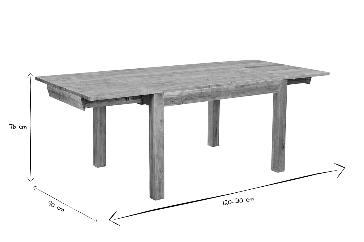Mesa de comedor extensible en acacia maciza L120-210 cm BALTO