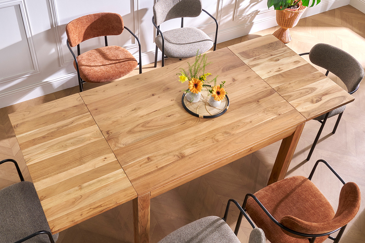 Mesa de comedor extensible en acacia maciza L120-210 cm BALTO