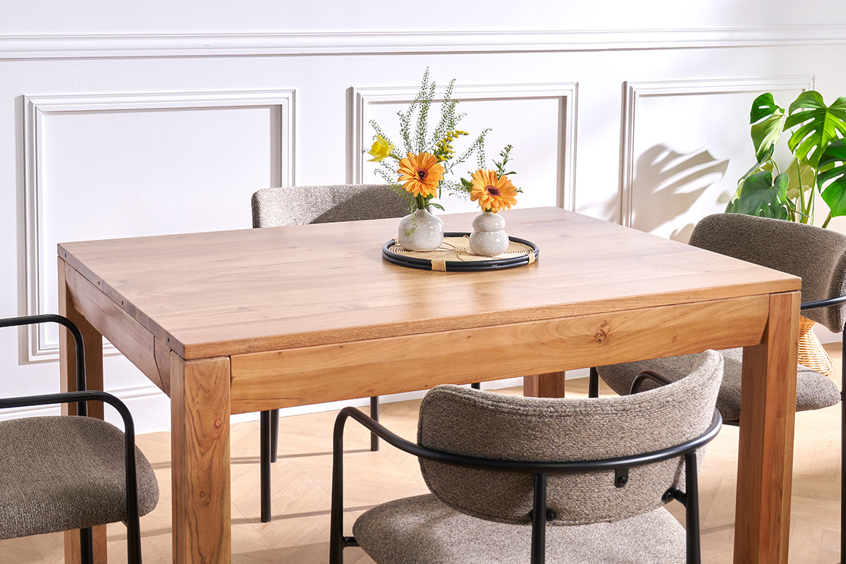 Mesa de comedor extensible en acacia maciza L120-210 cm BALTO