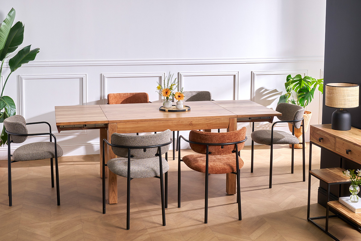 Mesa de comedor extensible en acacia maciza L120-210 cm BALTO