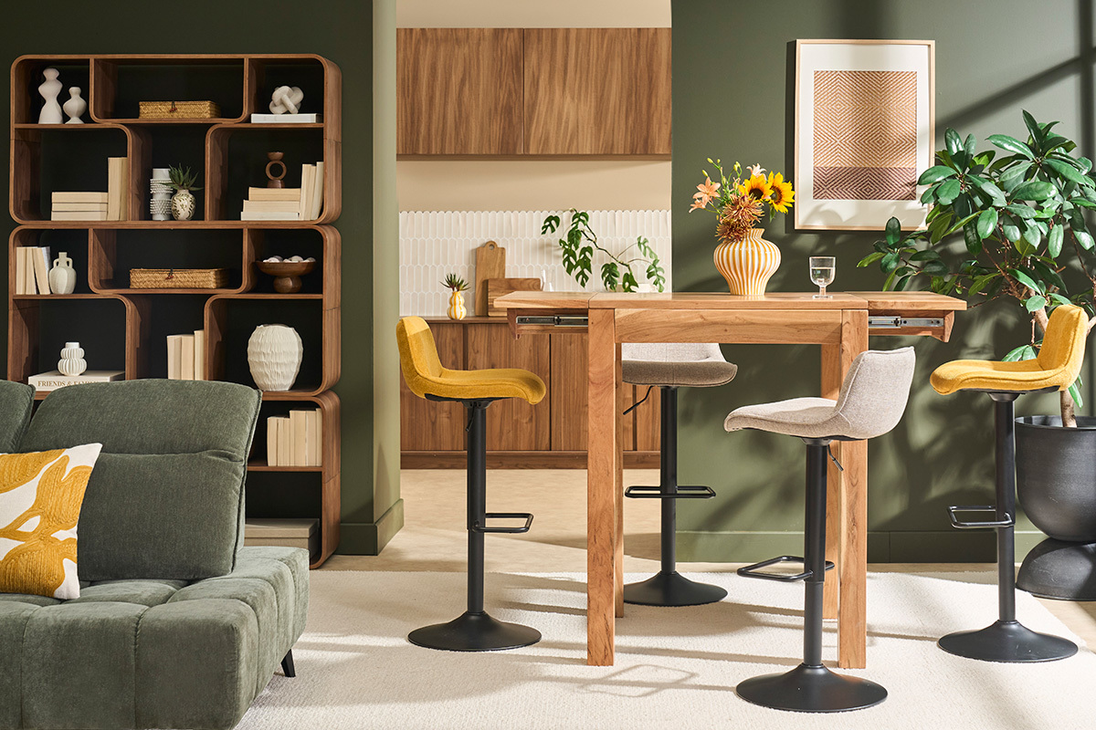 Mesa de comedor extensible en acacia maciza L80-135 cm BALTO