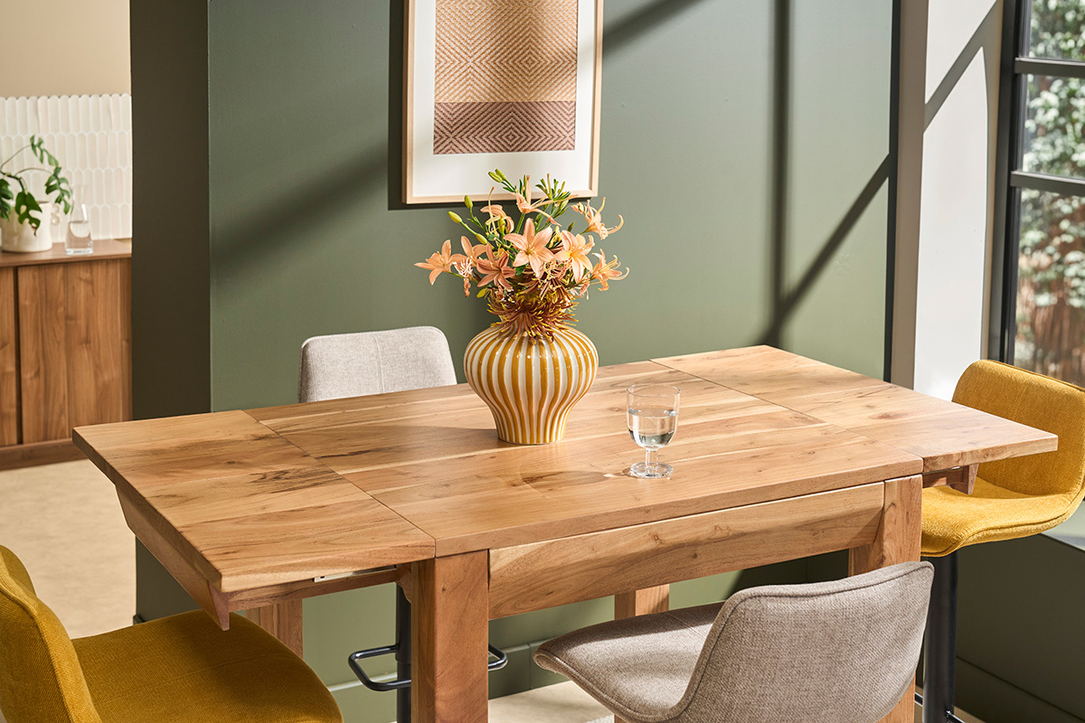 Mesa de comedor extensible en acacia maciza L80-135 cm BALTO