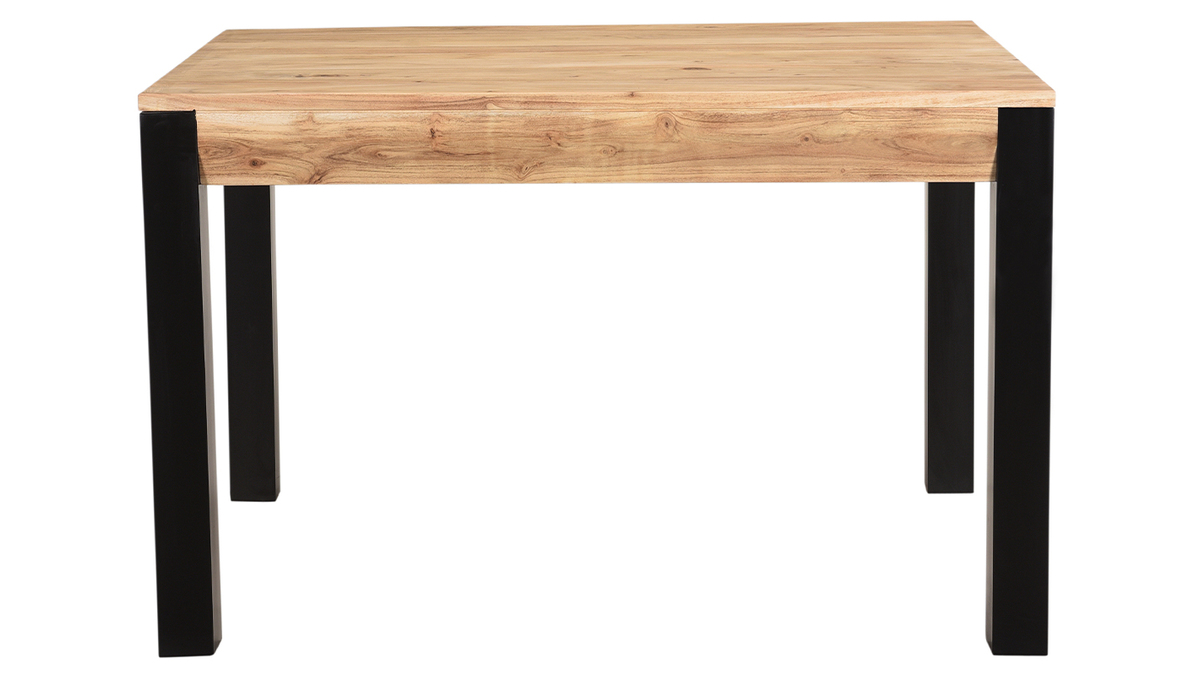 Mesa de comedor extensible en acacia maciza y metal negro L120-210 cm TRAP