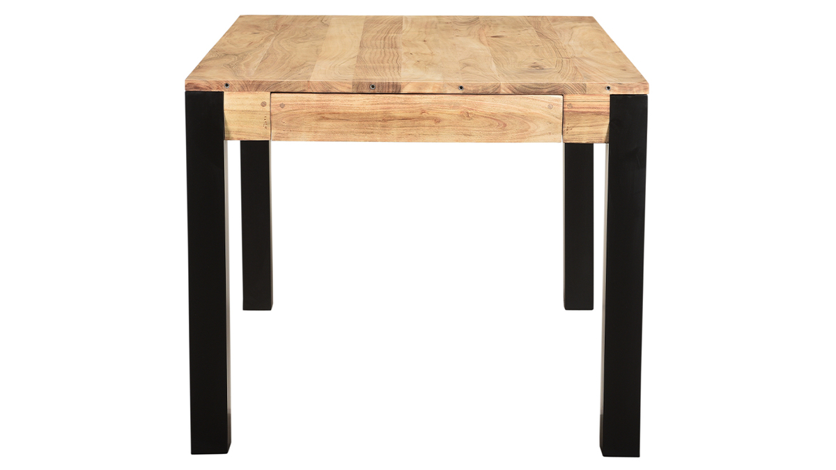 Mesa de comedor extensible en acacia maciza y metal negro L120-210 cm TRAP