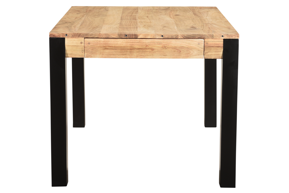 Mesa de comedor extensible en acacia maciza y metal negro L120-210 cm TRAP