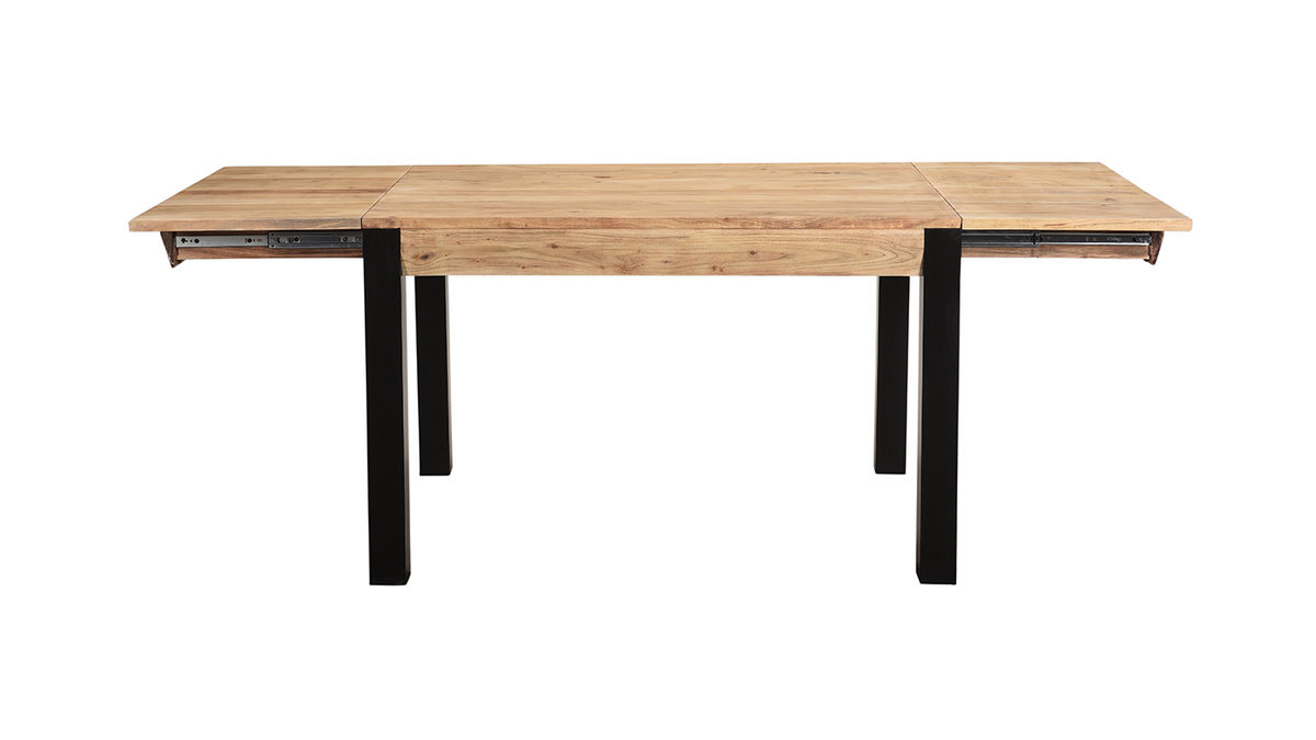 Mesa de comedor extensible en acacia maciza y metal negro L120-210 cm TRAP