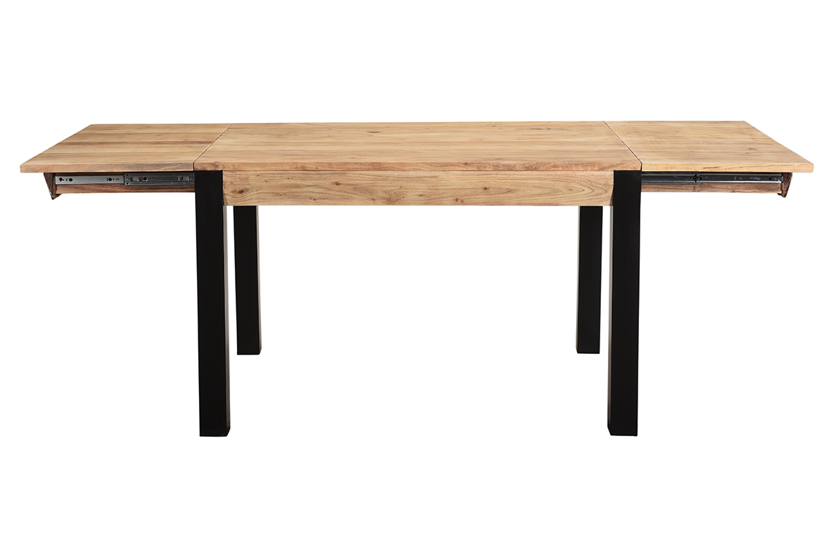 Mesa de comedor extensible en acacia maciza y metal negro L120-210 cm TRAP