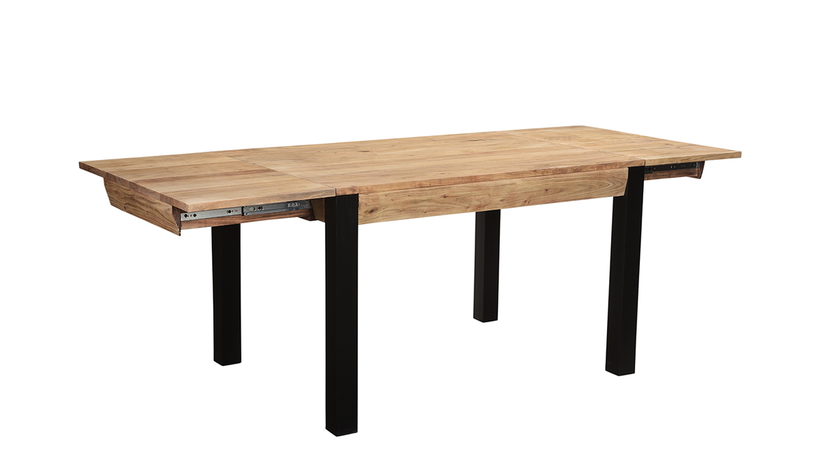 Mesa de comedor extensible en acacia maciza y metal negro L120-210 cm TRAP