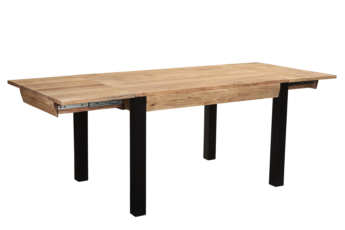 Mesa de comedor extensible en acacia maciza y metal negro L120-210 cm TRAP
