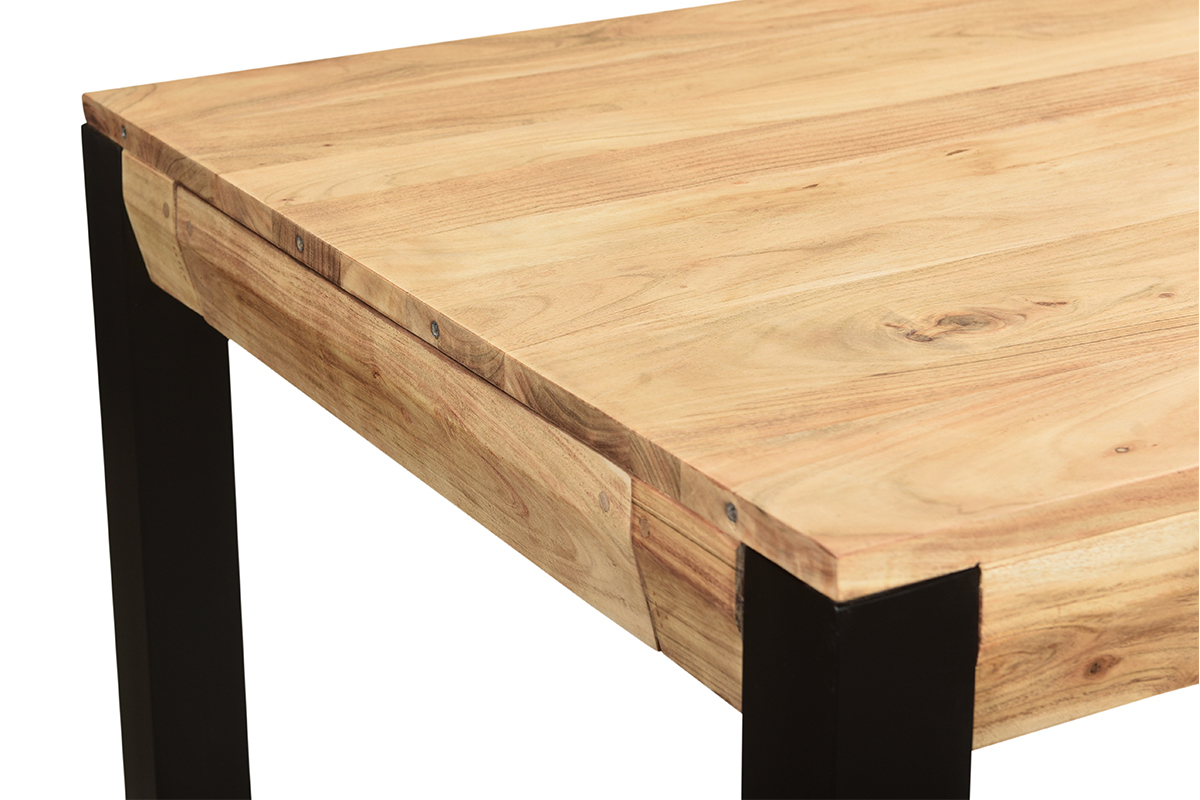 Mesa de comedor extensible en acacia maciza y metal negro L120-210 cm TRAP