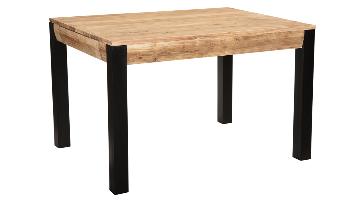 Mesa de comedor extensible en acacia maciza y metal negro L120-210 cm TRAP