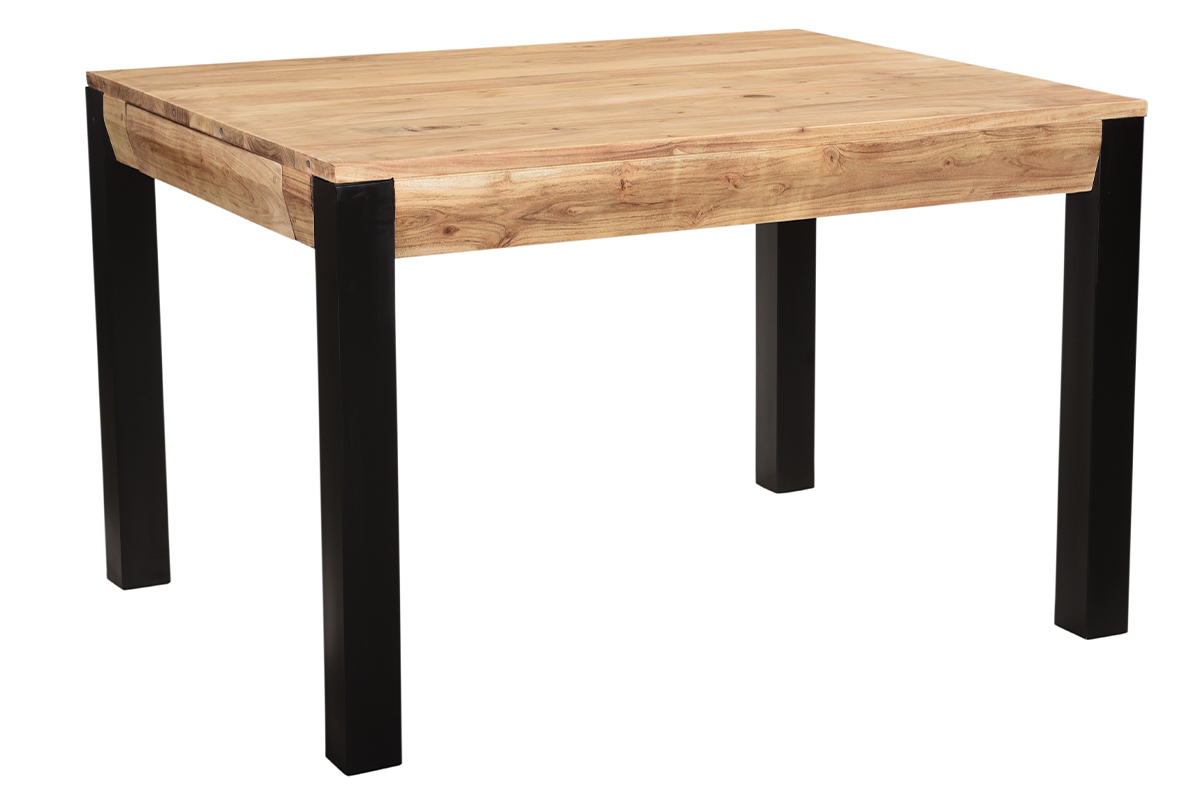 Mesa de comedor extensible en acacia maciza y metal negro L120-210 cm TRAP