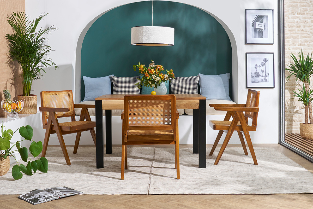 Mesa de comedor extensible en acacia maciza y metal negro L120-210 cm TRAP