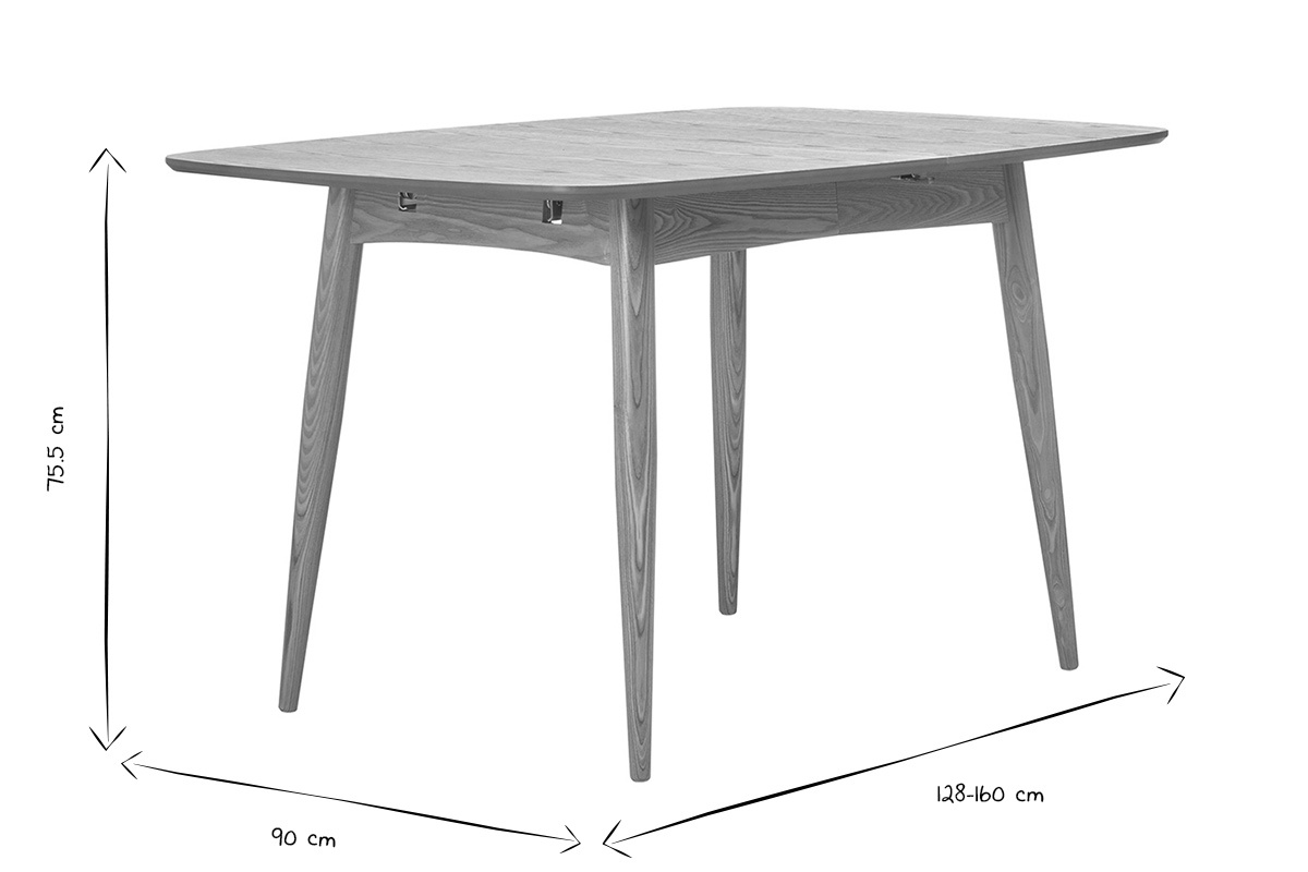 Mesa de comedor extensible en fresno natural L130-160 NORDECO