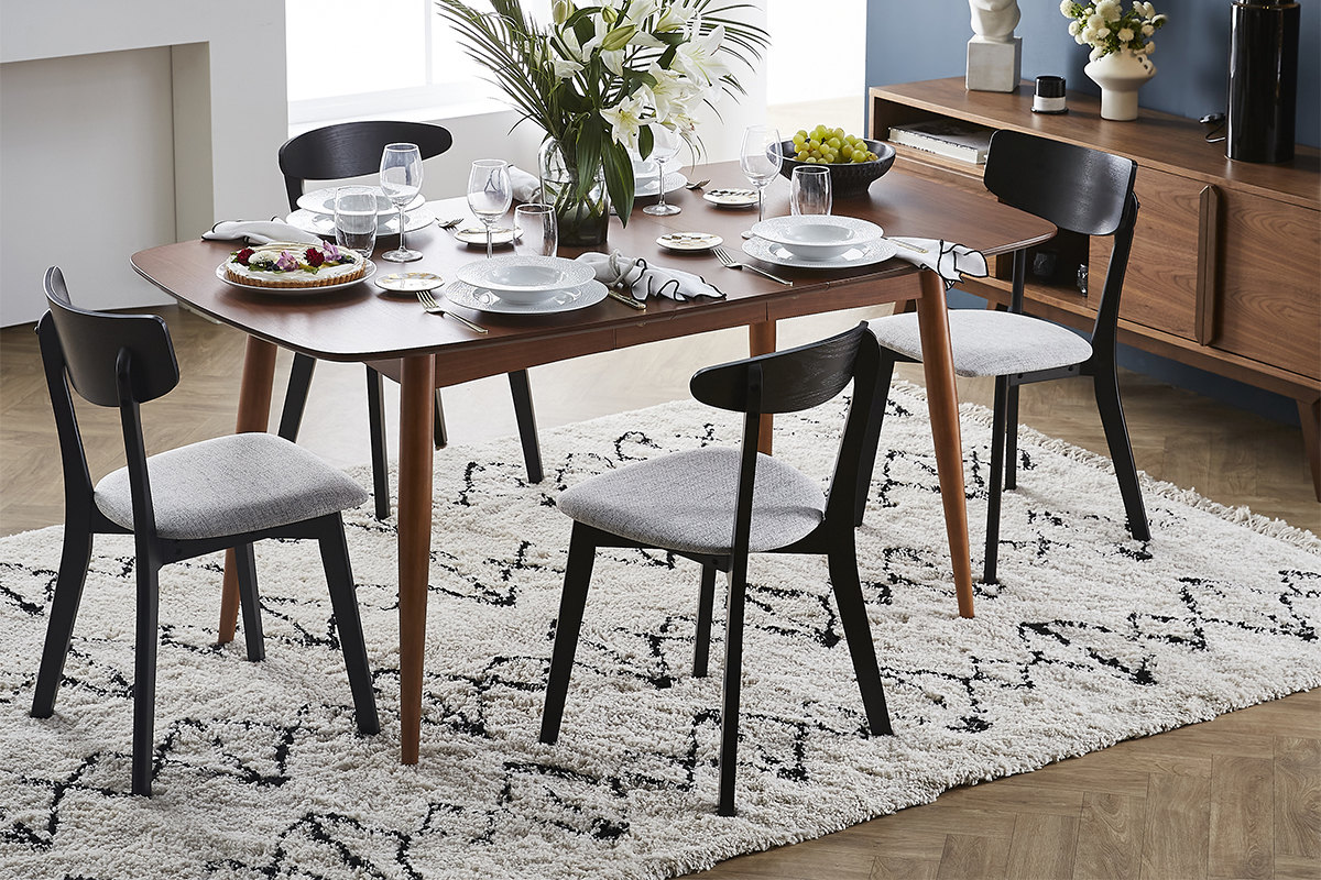 Mesa de comedor extensible en nogal natural L130-160 cm NORDECO