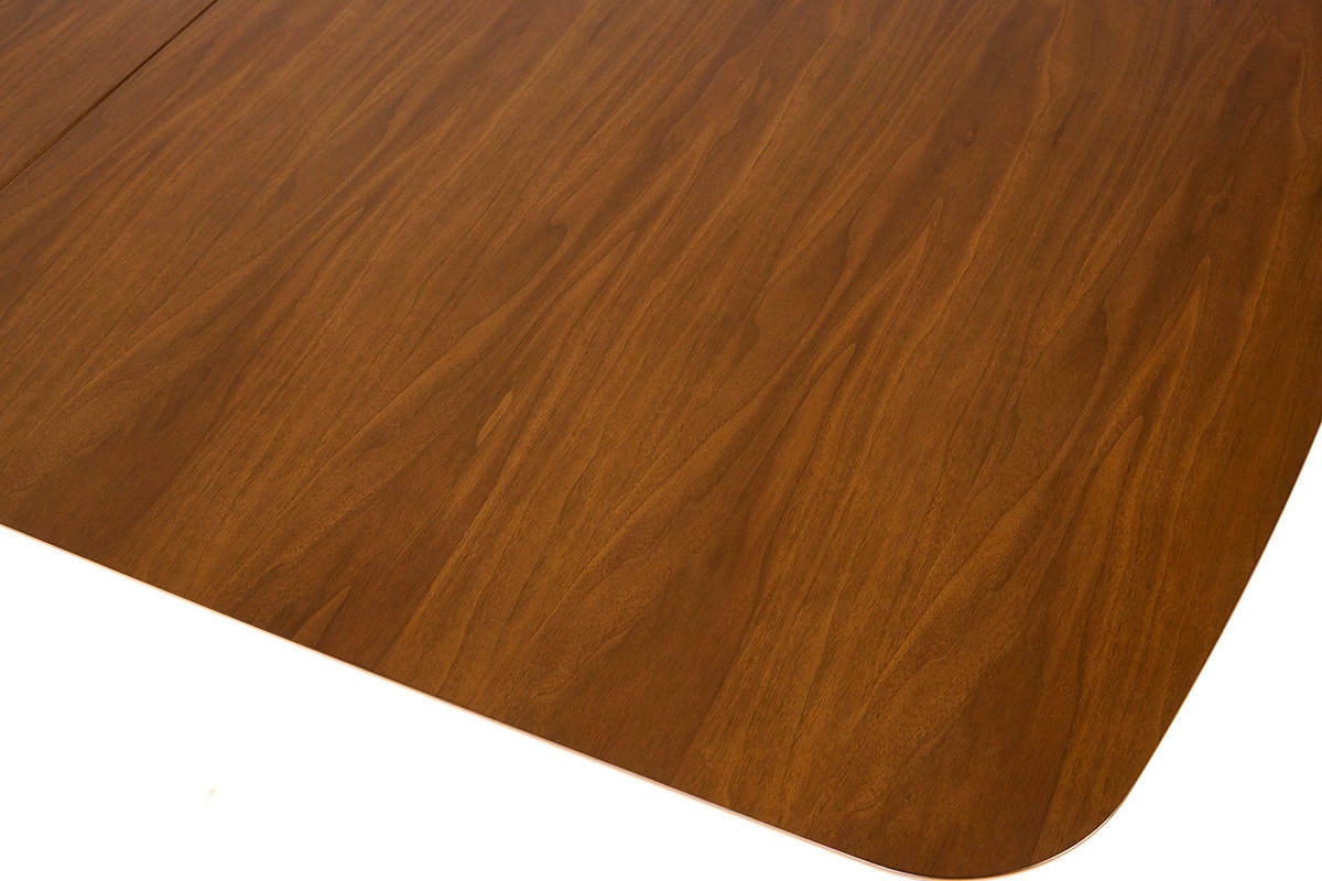 Mesa de comedor extensible de madera de nogal, vista superior.