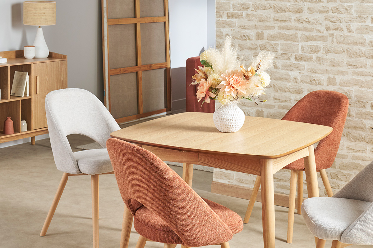 Mesa de comedor extensible fresno natural L90-130 cm NORDECO