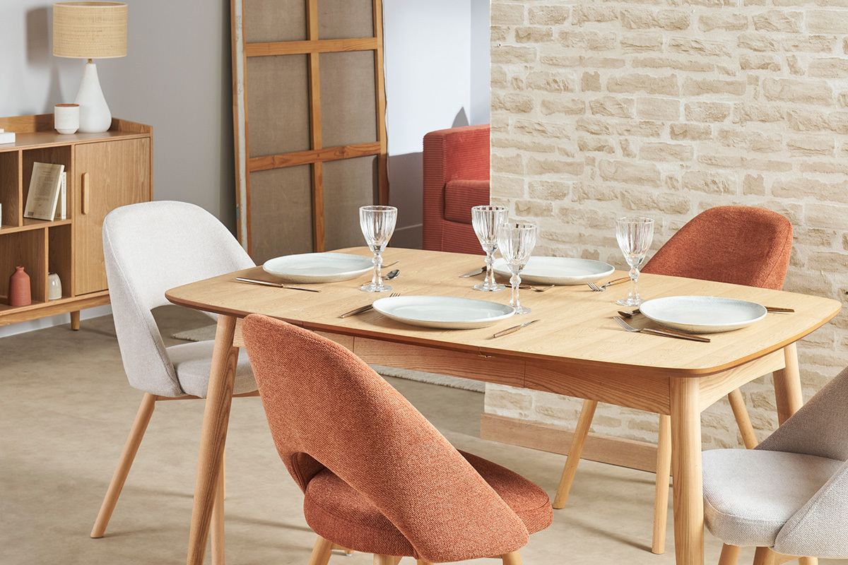 Mesa de comedor extensible fresno natural L90-130 cm NORDECO
