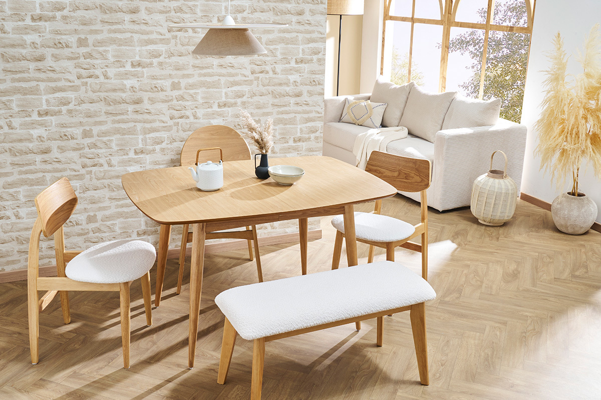 Mesa de comedor extensible fresno natural L90-130 cm NORDECO