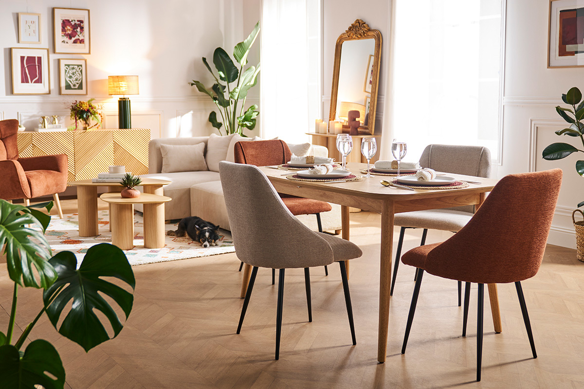 Mesa de comedor extensible fresno natural L90-130 cm NORDECO