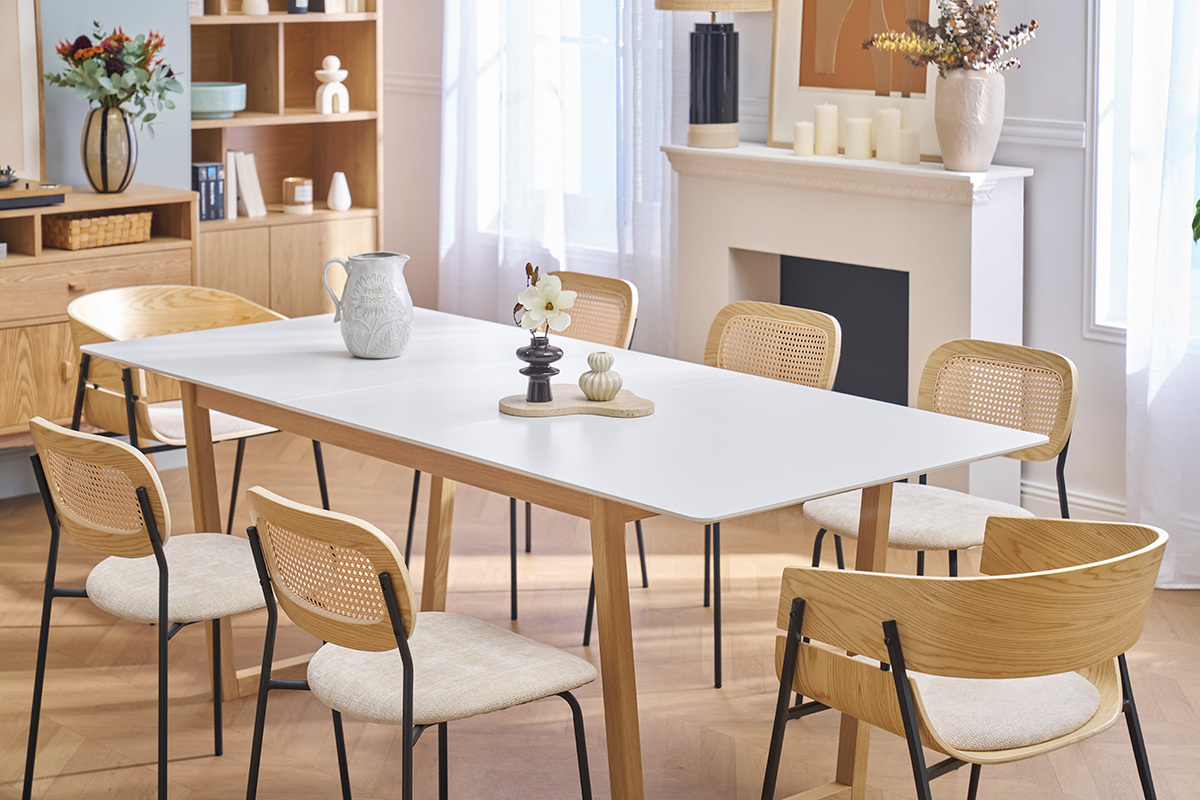 Mesa de comedor extensible madera clara y blanco L160-240 cm LAHO