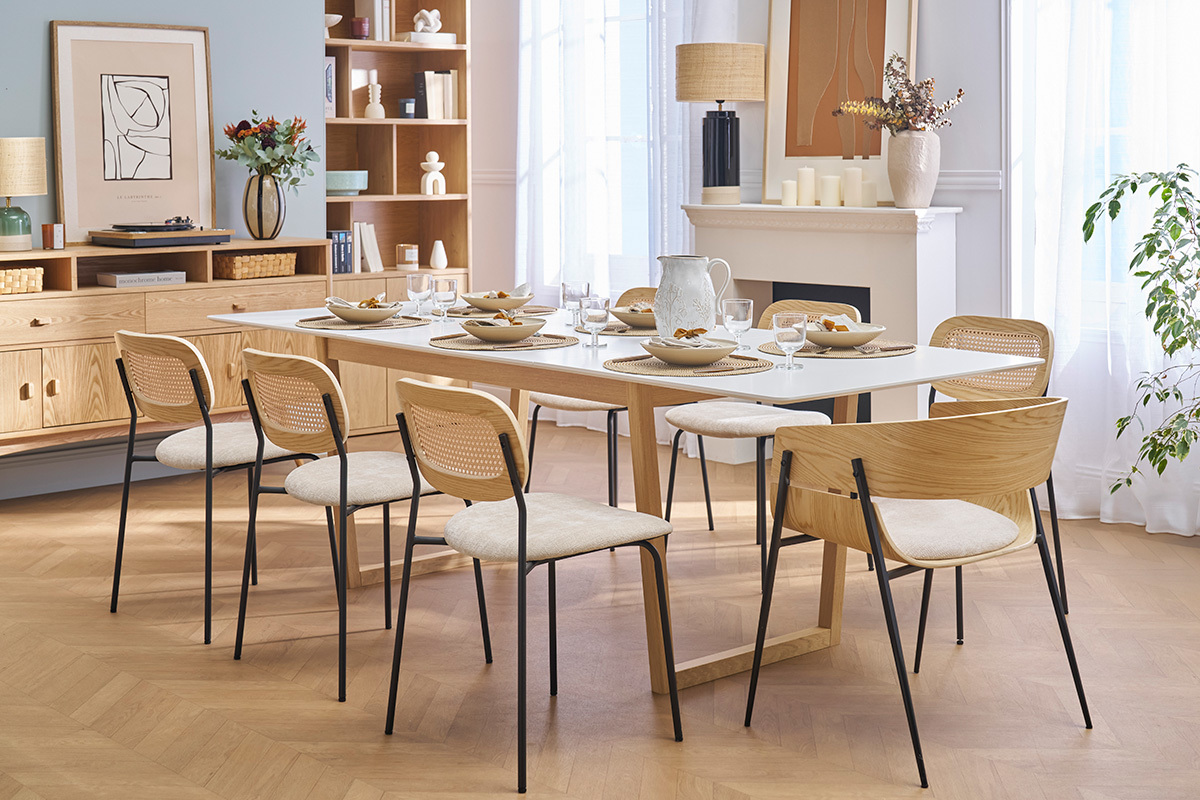 Mesa de comedor extensible madera clara y blanco L160-240 cm LAHO