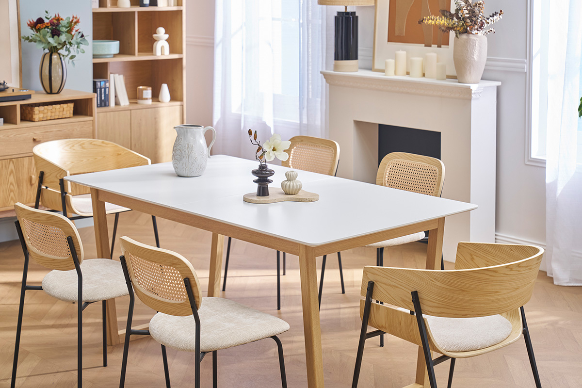 Mesa de comedor extensible madera clara y blanco L160-240 cm LAHO