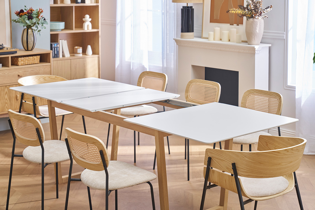 Mesa de comedor extensible madera clara y blanco L160-240 cm LAHO