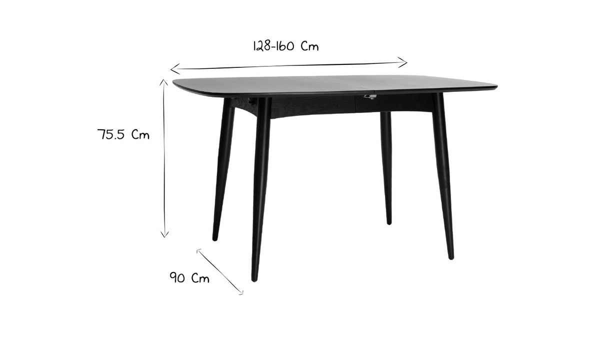 Mesa de comedor extensible madera negra L130-160 cm NORDECO