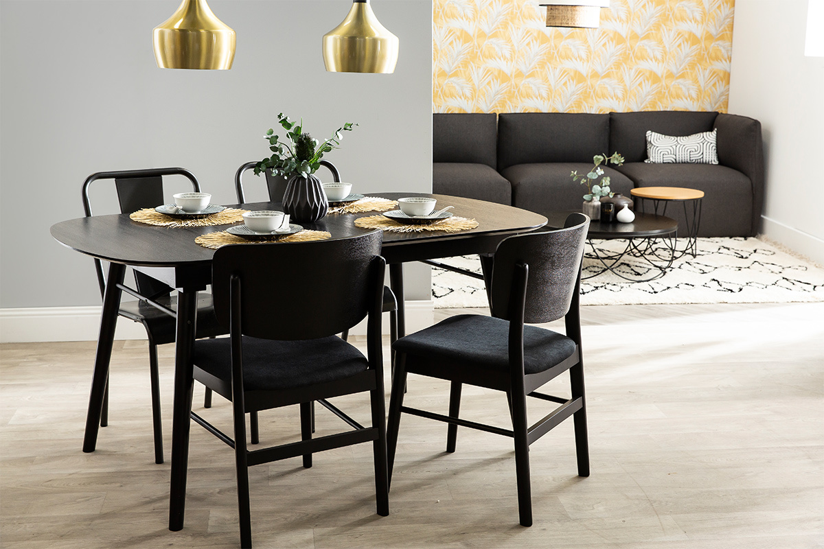 Mesa de comedor extensible madera negra L150-180 cm SHELDON