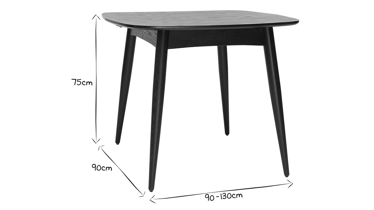Mesa de comedor extensible negra L90-130 cm NORDECO