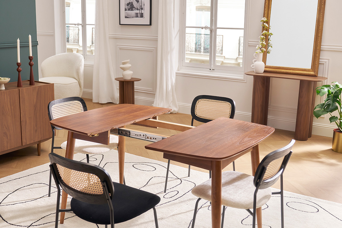 Mesa de comedor extensible nogal L90-130 cm NORDECO